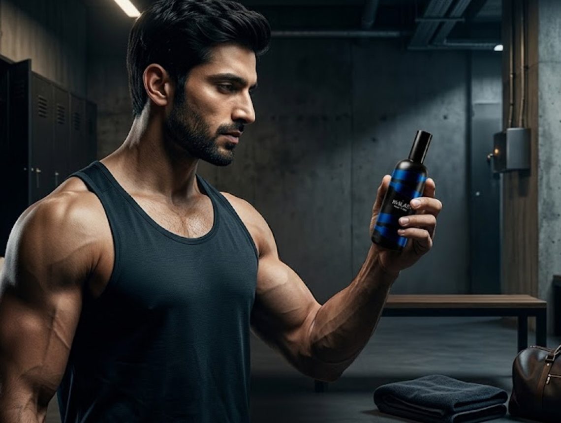 Pakistani athlete choosing perfume fragrance