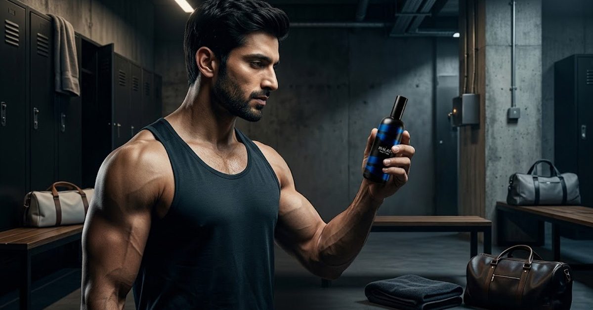 Pakistani athlete choosing perfume fragrance